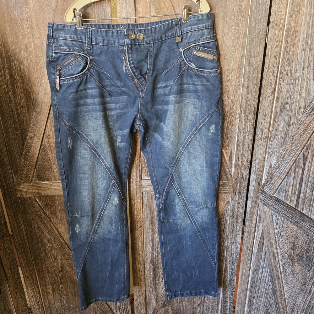 Isaac B  Jeans Men's Size 40 Medium Wash Distressed Straight 31" Inseam Zippers